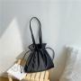 Large-Capacity Nylon Women's Sling Shoulder Bag 2023 Fashion Drawstring Pleated Tote Bag Splicing Design Female Bucket Handbag