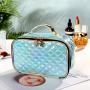 Portable Pu Lattice Fashion Women Makeup Case Laser Lattice Cosmetic Bags Toiletry Bag For Women