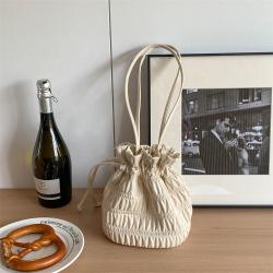 New Drawstring PU Soft Leather Pleated Bag Ladies Large Capacity Trendy Women's Bucket Bags Shoulder Bag for Women