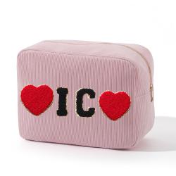 Stock S M L XL Pink Premium Dairy Essential Toiletry Bag Simple Style Makeup Bag DIY Patches Portable Travel Corduroy Pouch