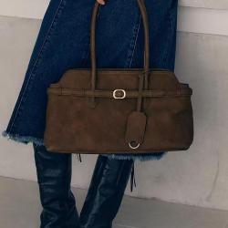 2024 Customized Korean Vintage Suede Large Capacity Shoulder Bag Autumn Winter  Handheld PU Leather Handbag
