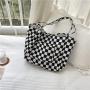 Wholesale reusable women's leisure soft new shopping shoulder bag popular canvas bag large capacity black white check tote bag