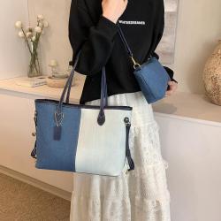 Large capacity denim fashionable patchwork contrasting shoulder bag designer bags