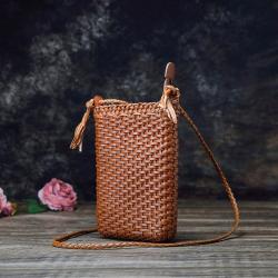 Hand Woven Genuine Leather Phone Pouch Bag Shoulder Bag for Women