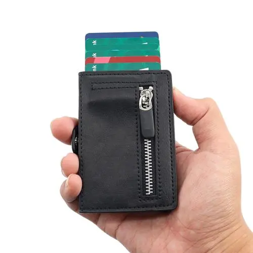 Wholesale metal wallet credit card holder leather aluminium id card holder pop wallet holder