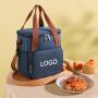 Custom Logo School Picnic Beach Double Layer Insulated Reusable Lunch Tote Bag with Adjustable Shoulder Strap