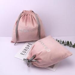 Super Soft Pink Velvet Promotion Shopping Bag Custom Logo Printing Velvet Dust Bag Gift Packaging Flannel Pouch