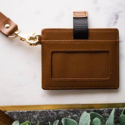 Slim Leather ID Badge Holder Real Cow Leather Key Chain With Card Holder