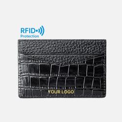 Personalized luxury genuine embossed crocodile pattern leather women men Custom logo Slim Minimalist credit card holder wallet