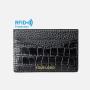 Personalized luxury genuine embossed crocodile pattern leather women men Custom logo Slim Minimalist credit card holder wallet