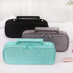 Creative multi functional large capacity polyester zipper stationery bag student double layer portable pencil bag