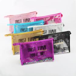 Fashion Lady PVC Transparent Custom Letter Print Logo Cosmetic Bag Portable Travel Clear Makeup Bag