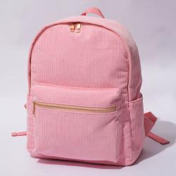 Keymay Custom High Quality Plain Color Kids Teenager Back to School Smell Proof Book Bag Corduroy School Bag Corduroy Backpack