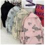 HR034 Korean Version Sen Series Girls Bag Nylon Waterproof Printed Campus Backpack Tourism Colorful Bear Interior Patch Bag