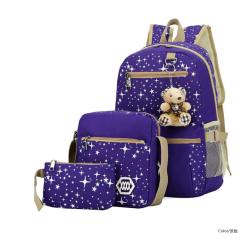 3 in 1 Set Adorable Bear Tiny Spot Backpack Fashion Lightweight Quality Canvas Sling Purse School Book Bag  for Boys Girls
