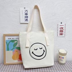 Wholesale New Student Canvas Bag Custom Logo Simple Cute Smiling Face Girl Shoulder Tote Portable Shopping Bag for Females