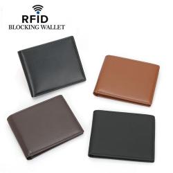 Popular Wholesale Classic Brown Genuine Leather Mans Wallets Microfiber Leather RFID Blocking Slim Minimalist Wallet for Men