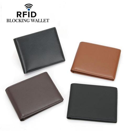 Popular Wholesale Classic Brown Genuine Leather Mans Wallets Microfiber Leather RFID Blocking Slim Minimalist Wallet for Men