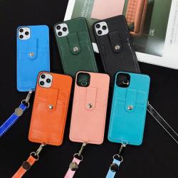Leather Mobile Phone Case With Card Holder Slot Pocket Lanyard Necklace Crossbody Strap For Iphone 11 12 13 14 15 Pro Max Series