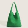 2024 ODM Handmade Woven Tote Bag for Women Custom Logo PU Lining Zipper Closure Solid Color Handbag for Leisure and Travel