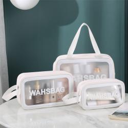 Portable Gift Makeup Holiday Pvc Wash Bag Three Piece Set Transparent PU Matte Storage Large Capacity for Women