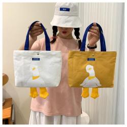 HR270 New Cute Canvas Contrasting Colors Bag Girls' Fresh and Sweet Handheld Bag Cartoon Versatile One Shoulder Work Bag