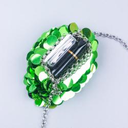 Bling Wedding Evening Clutch Purse Handmade Beaded Shell Mini Bag Fashion Laser Color Ladies Handbag Chain Fish Scale Phone Bag