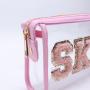 Keymay Personalized Letters Portable Waterproof Transparent PVC Makeup Bag Zipper Pouch Clear Makeup Bag