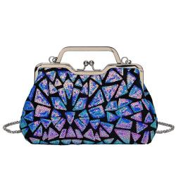 HR383 New Fashionable Style Dinner Party Clutch Bag Personalized Sequin Clip Handle Bag Chain Strap One Shoulder Crossbody Bag