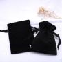 Accept Custom Logo Size Velvet Material Drawstring Bag Black Soft Velvet Jewelry Gift Packaging Pouch