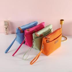 Gelory Portable Custom Logo Double Zipper Nylon Fabric Cosmetic Bag Zipper Fashion Toiletry Bag