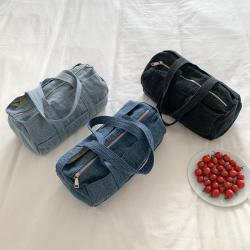 Blue Large Capacity Travel Bag Lightweight Canvas Cylinder Outdoor Weekender Bag Denim Fabric Sport Gym Bag For Women