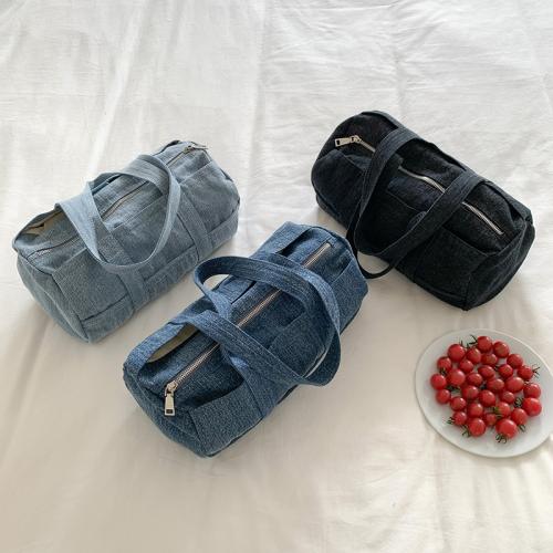 Blue Large Capacity Travel Bag Lightweight Canvas Cylinder Outdoor Weekender Bag Denim Fabric Sport Gym Bag For Women