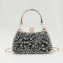2024 Metal Handle Peal Beaded Women Clutch Evening Bag Pearl Shining Diamond Rectangle Hand Bag Ladies Wedding Handbag Purse