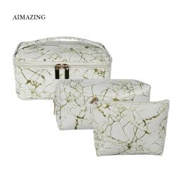 White Luxury Cosmetic Organizer 3 Piece Makeup Bag Makeup Bags And Boxes 3 Pic Set Bag Beauty Silk Logo Marble Make Up Pouch