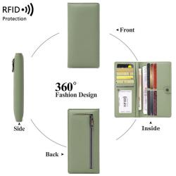 ZF256 RFID Unisex Long Soft Leather Anti-theft Money Clip Zipper  Pockets Checkbook Cover Slim Card Holder Simple Coin Wallet