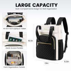 LOVEVOOK Quilted Wide Top Open Teacher Nurse Tote Purse 15.6 Inch Business school bookbag Fashion Laptop Backpack Bags for Women
