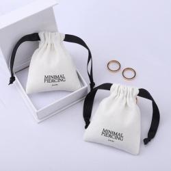 Custom Logo Printing Brush Canvas Drawstring Jewelry Bag Packaging Small Cotton Gift Canvas Jewelry Pouch