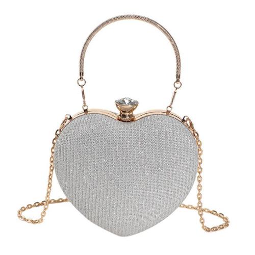HR553 Women Heart Shaped Beauty Chain Rhinestone Dinner Bag Luxury Lock Buckle Handbag Fashion Trend Shoulder Crossbody Bag