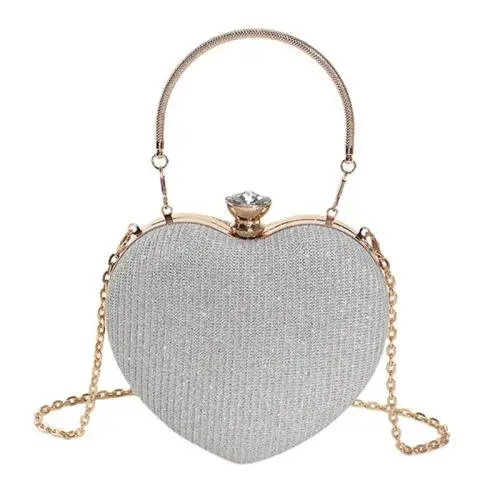 HR553 Women Heart Shaped Beauty Chain Rhinestone Dinner Bag Luxury Lock Buckle Handbag Fashion Trend Shoulder Crossbody Bag