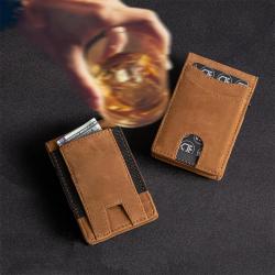 Men pop up wallet metal and leather rfid blocking wallet