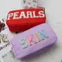 Keymay Wholesale Makeup Pouch Bag Customizable Embroidered Letter Patches Nylon Travel Cosmetic Zipper Bags