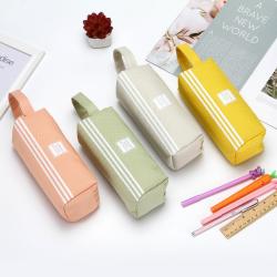 Gelory New Simple Solid Color Striped Double-Layer Pencil Case Pencil Case Student Creative Large Capacity Portable Pencil Case