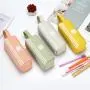 Gelory New Simple Solid Color Striped Double-Layer Pencil Case Pencil Case Student Creative Large Capacity Portable Pencil Case