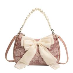 2024 Custom Lovely Bow Flowers Wrinkle Bags Handbag For Women With Removable Pearl Handle