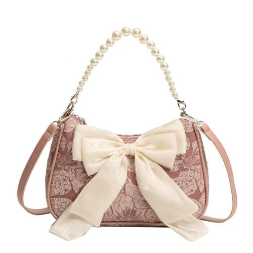 2024 Custom Lovely Bow Flowers Wrinkle Bags Handbag For Women With Removable Pearl Handle