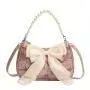 2024 Custom Lovely Bow Flowers Wrinkle Bags Handbag For Women With Removable Pearl Handle