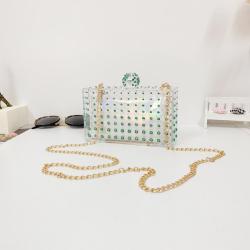 Fashionable and exquisite diamond inlaid transparent acrylic small square bag
