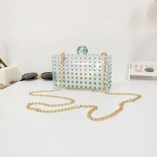 Fashionable and exquisite diamond inlaid transparent acrylic small square bag