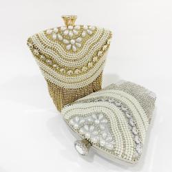 Custom Pearl Flower Women Rhinestone  Tassel Party Clutch Diamonds Handbags Purse Rhinestone Evening Bags Clutch 2024